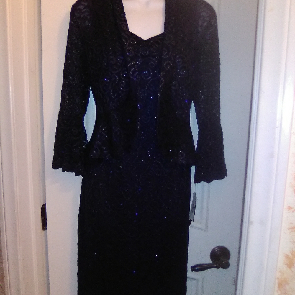 Navy blue shimmer lace 2 piece cocktail dress.